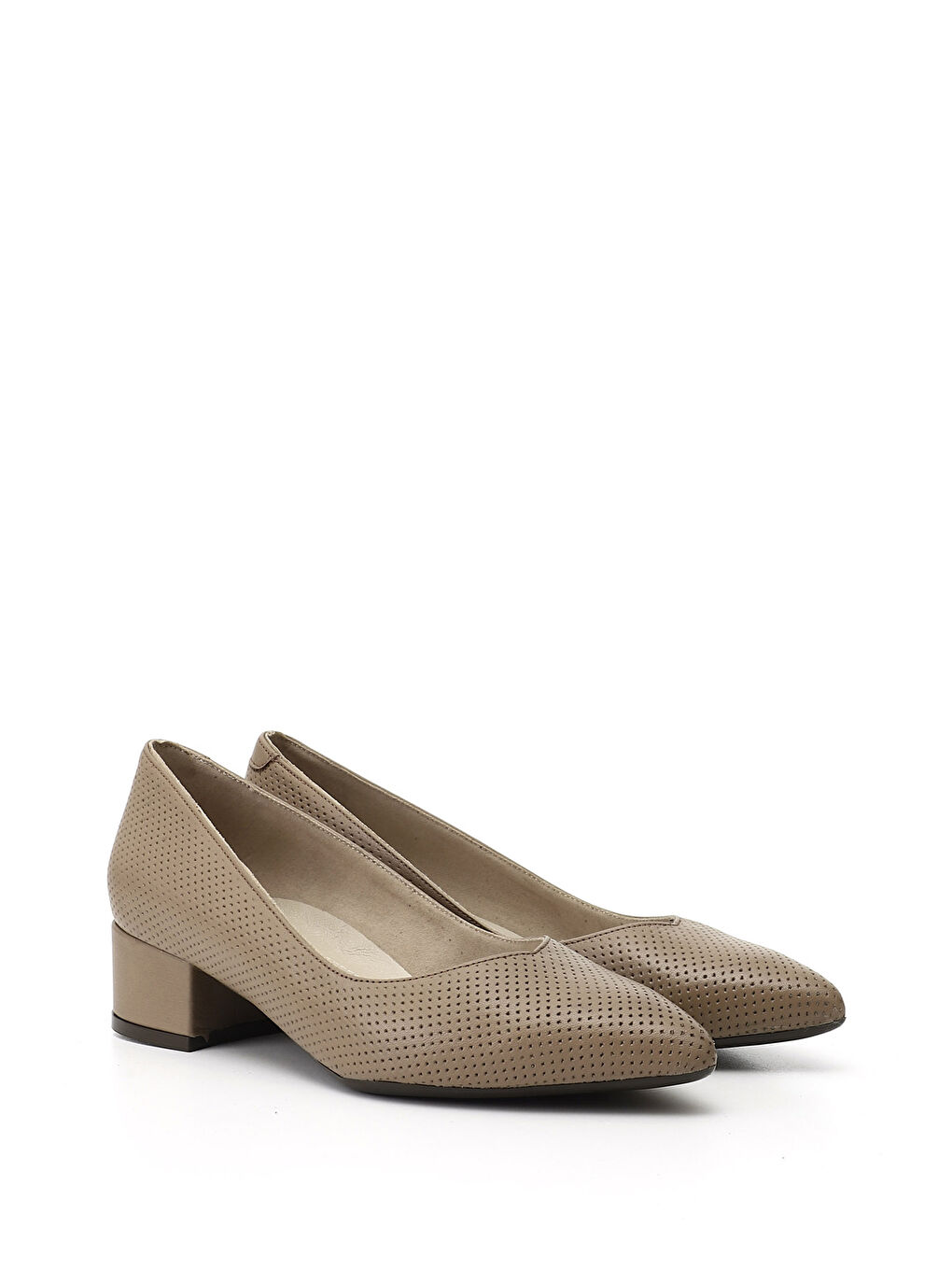 Bej Kadın BEJ-VİZON Kısa Kalın Topuklu Hakiki Deri Ayakkabı-1