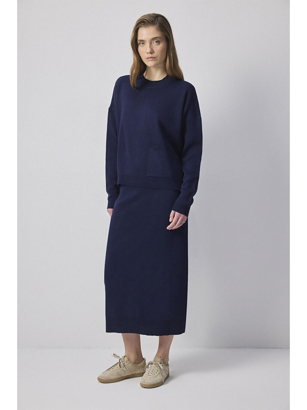 Lacivert Cepli Tunik Etek Triko Takım