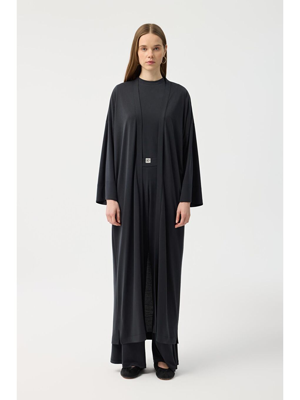 Modal Cupra Pantolon Bluz Abaya Takım Siyah-1