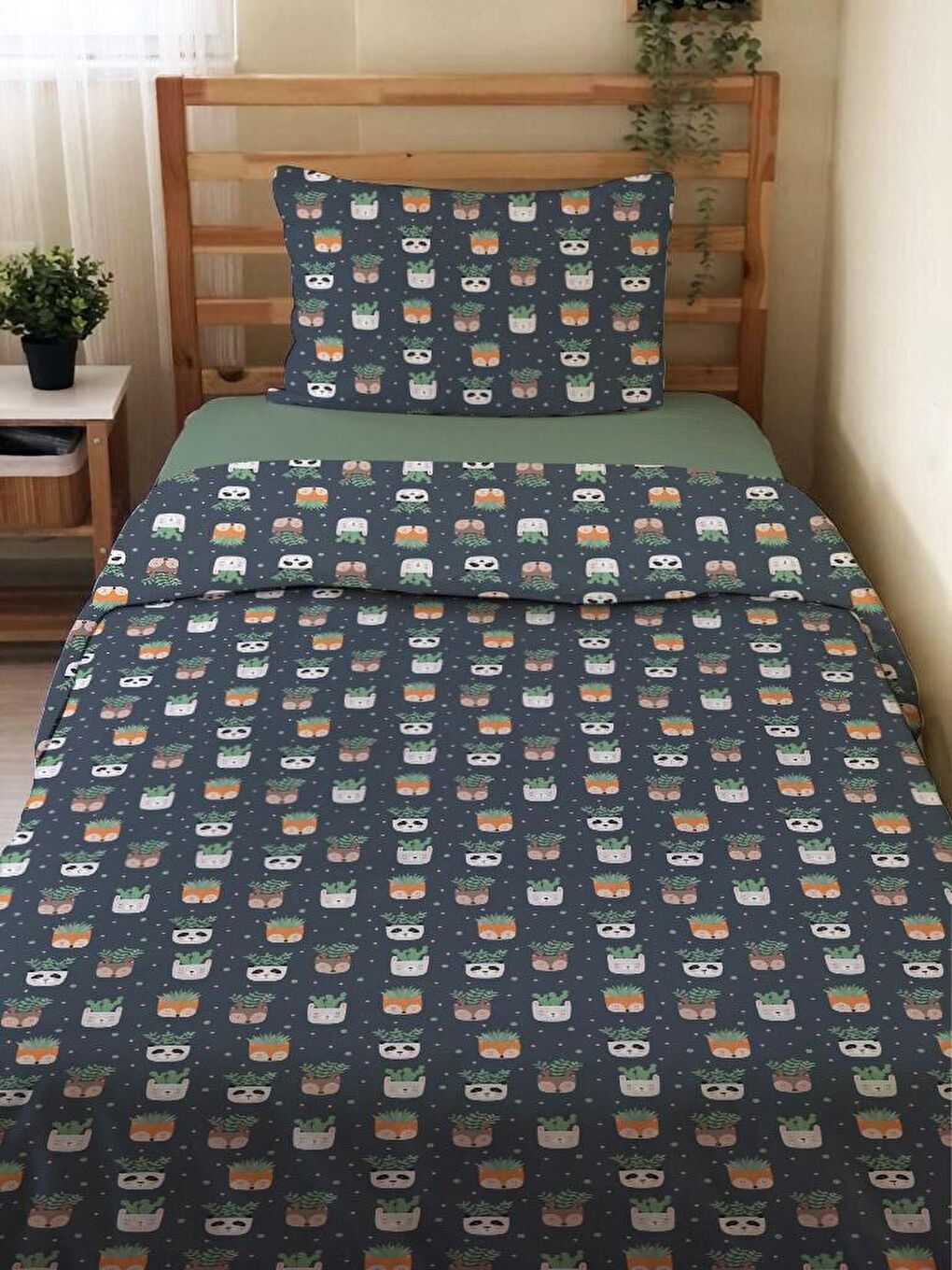 Karışık Çift Taraflı Hayvan Desenli Çarşafsız 2'li Takım Baskılı Tek Kişilik Nevresim Takımı 160x220 Cm