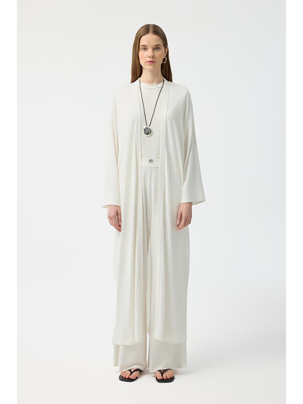 Modal Cupra Pantolon Bluz Abaya Takım Ekru-1