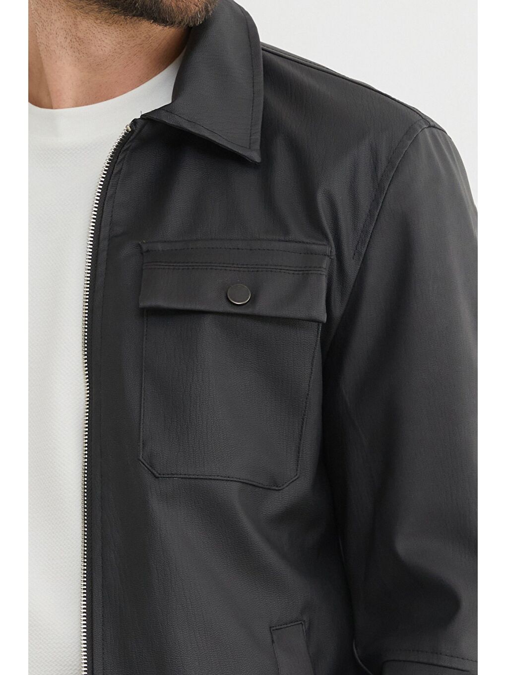 Siyah Cepli Suni Deri Ceket-2