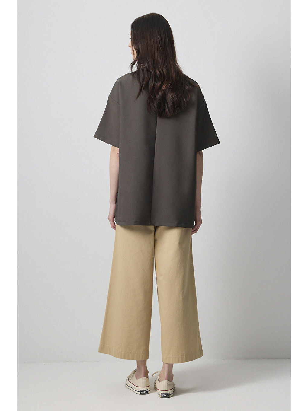 Haki Kısa Kollu Krep T-Shırt-3