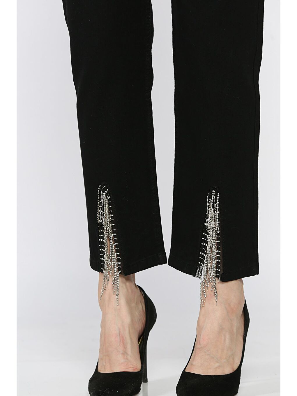 Siyah Paça Yırtmaçlı Elastanlı Kadın Jean Jean Pantolon-2