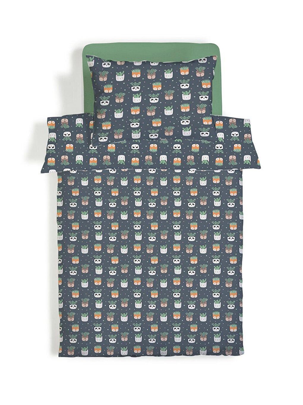 Karışık Çift Taraflı Hayvan Desenli Çarşafsız 2'li Takım Baskılı Tek Kişilik Nevresim Takımı 160x220 Cm-1