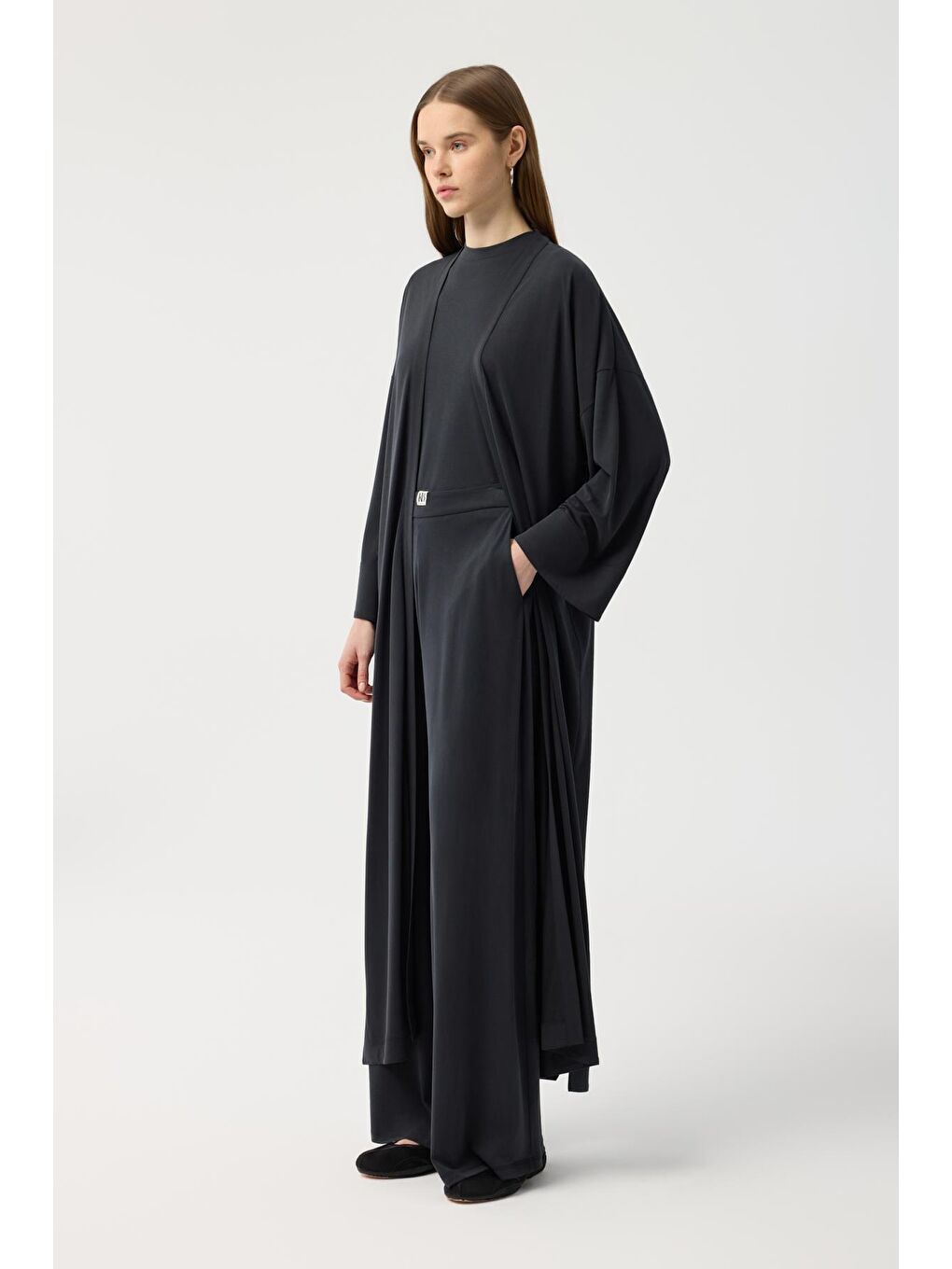 Modal Cupra Pantolon Bluz Abaya Takım Siyah-3