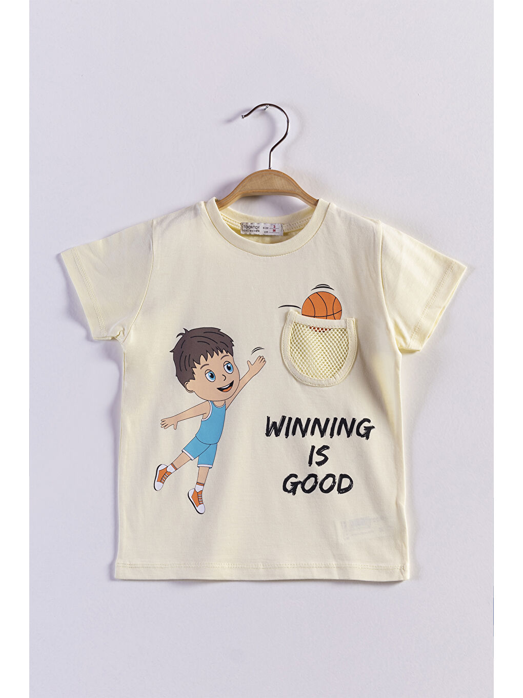 Sarı Erkek Çocuk Cep Detaylı Baskılı Tişört