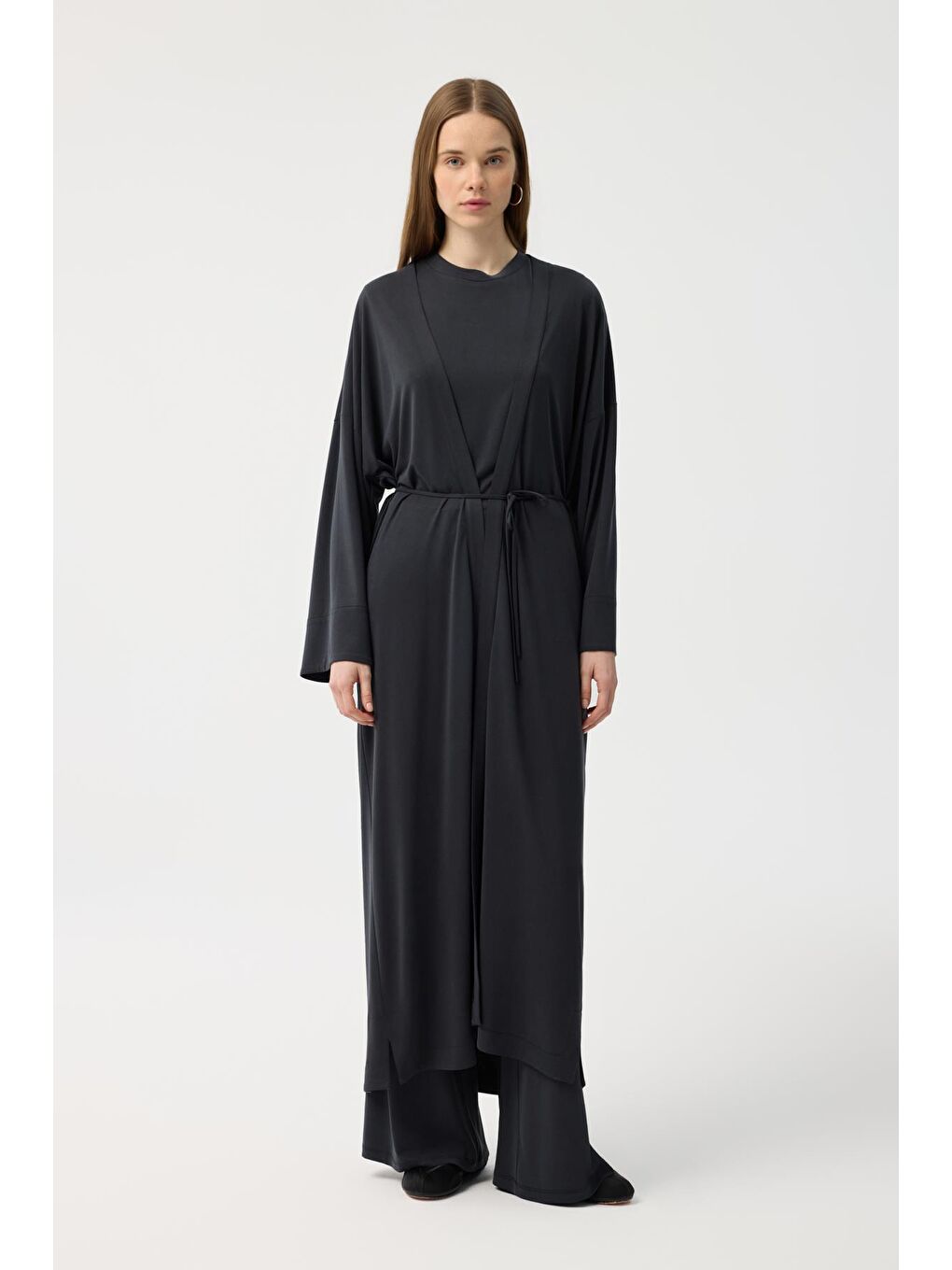 Modal Cupra Pantolon Bluz Abaya Takım Siyah-4