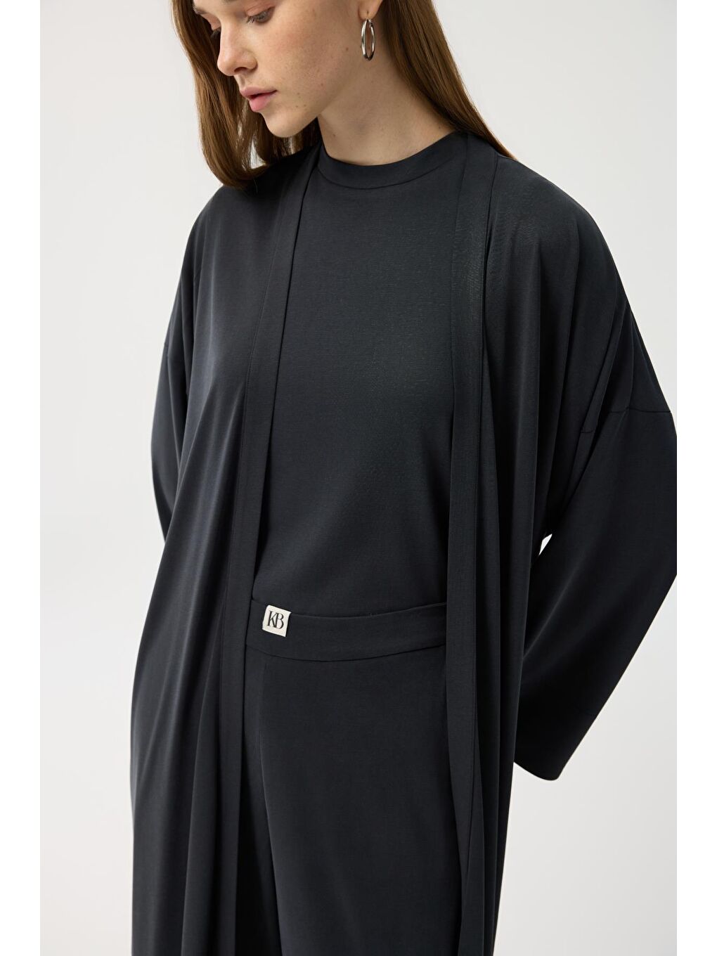 Modal Cupra Pantolon Bluz Abaya Takım Siyah-5