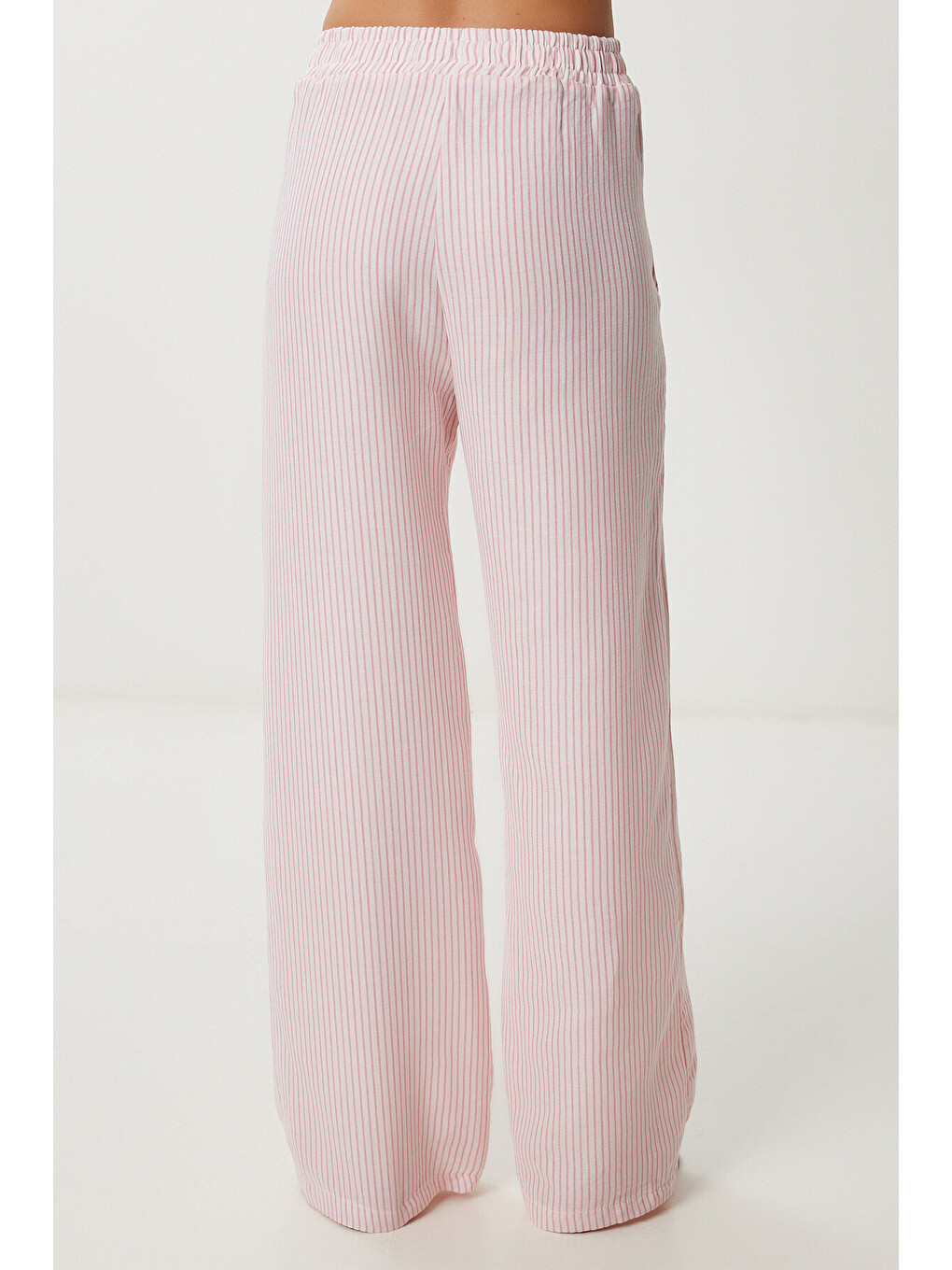 Pembe Çizgili Cepli Müslin Pantolon PEMBE KEMİK LYY0110-3