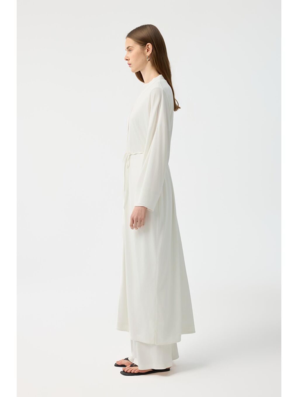 Modal Cupra Pantolon Bluz Abaya Takım Ekru-5