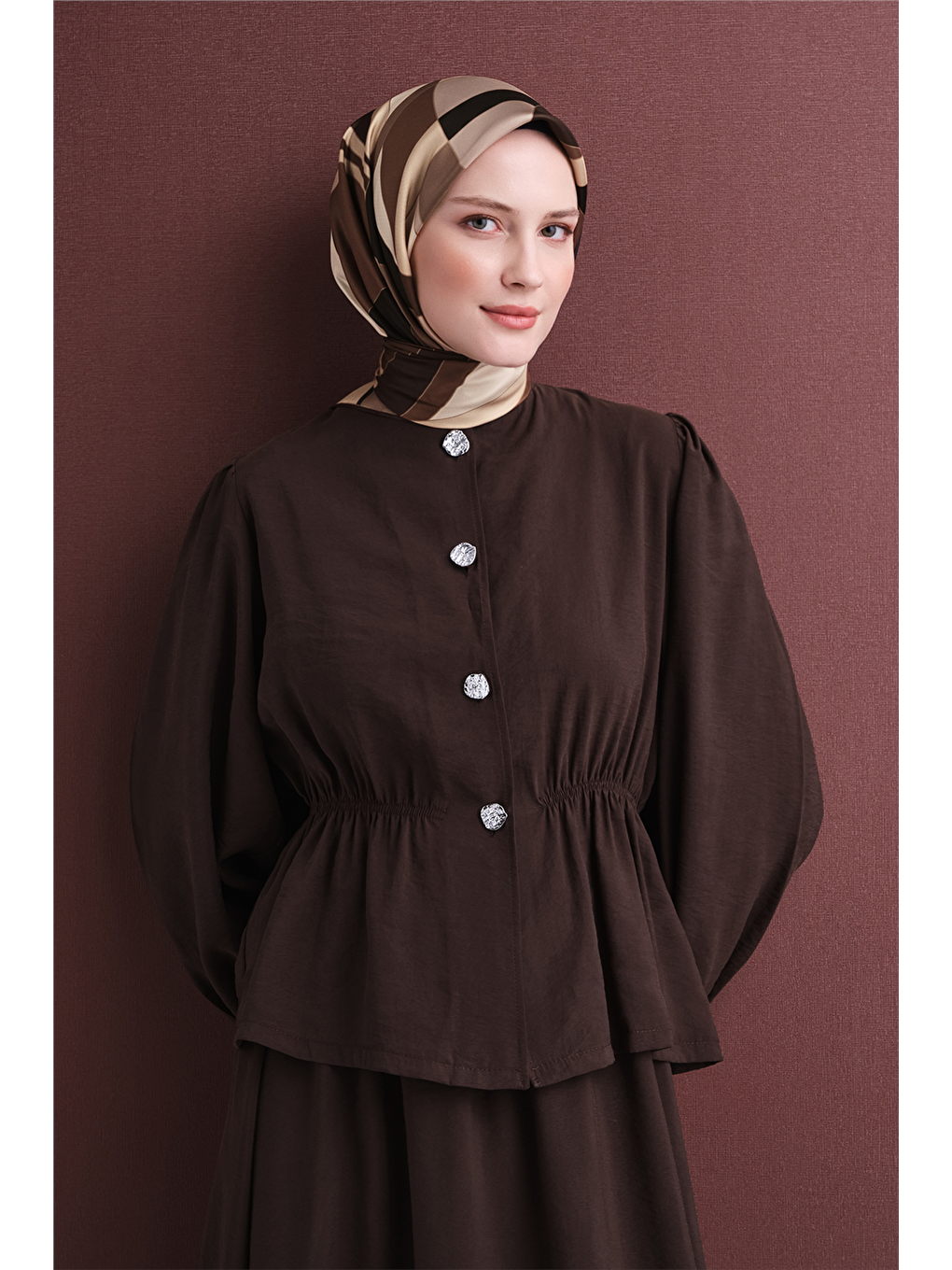 Kahverengi Saf İpek Twill Eşarp 9633d 50