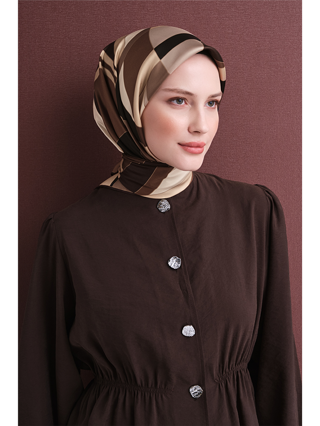 Kahverengi Saf İpek Twill Eşarp 9633d 50-1