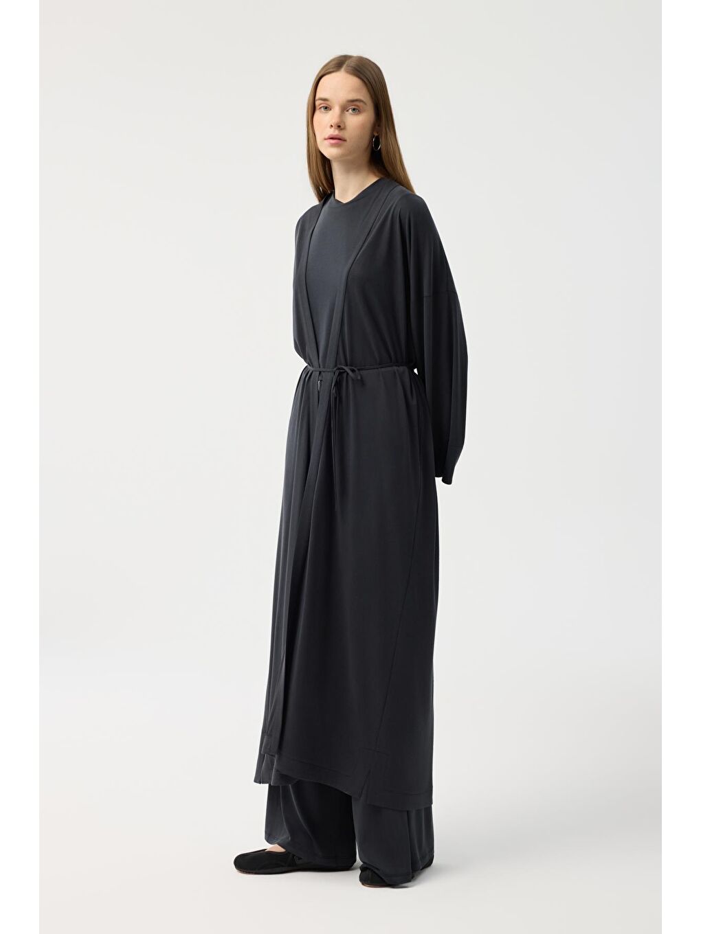 Modal Cupra Pantolon Bluz Abaya Takım Siyah-6