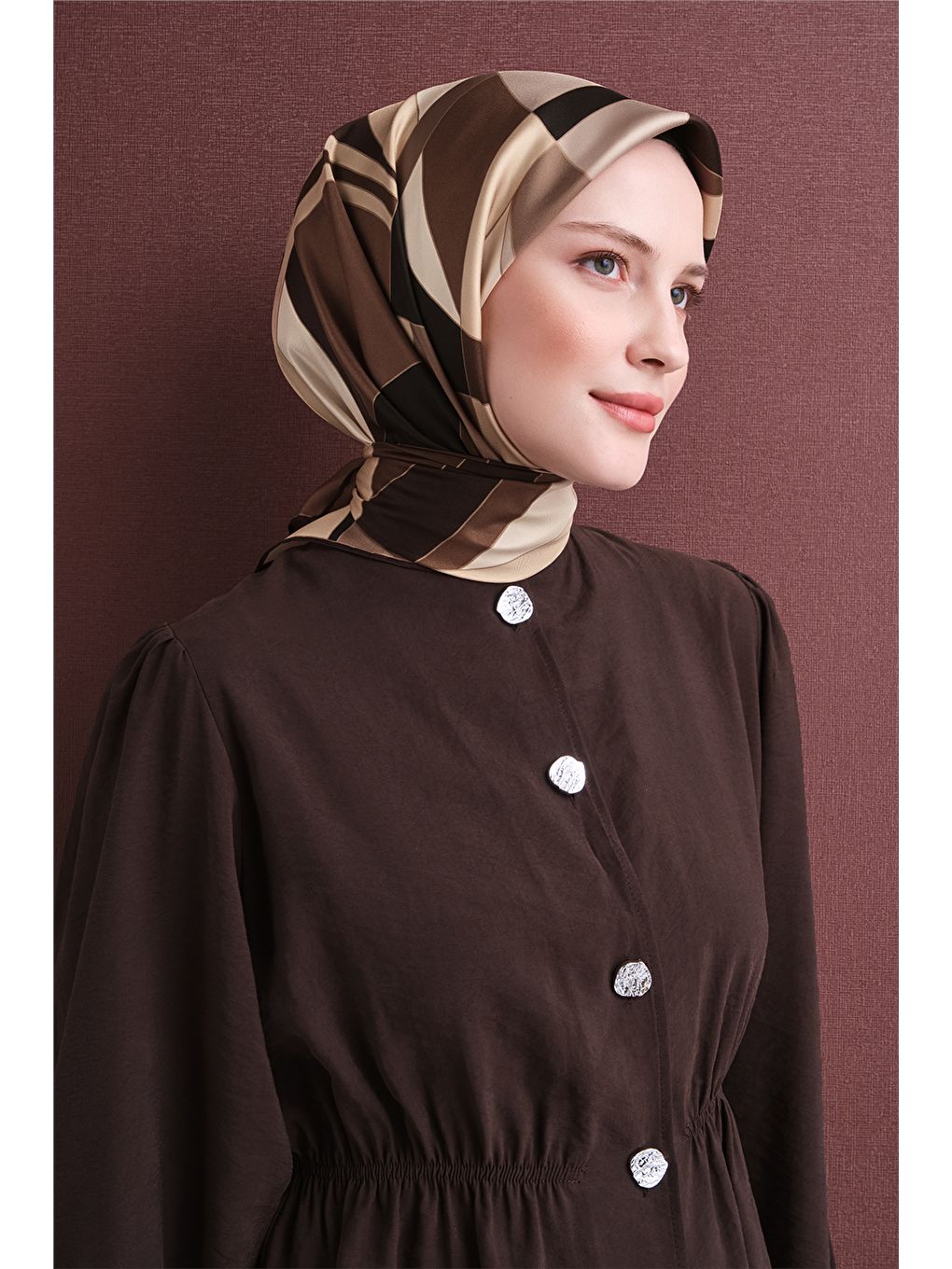 Kahverengi Saf İpek Twill Eşarp 9633d 50-2