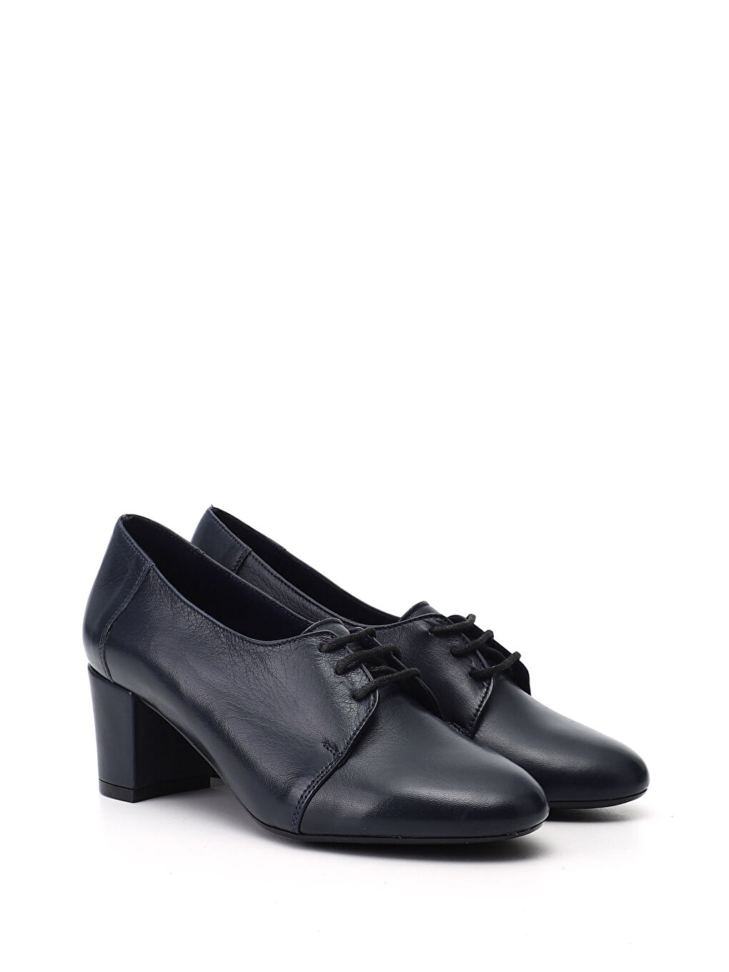 Lacivert Kadın AÇIK LACİVERT Bağcıklı Kalın Topuklu Hakiki Deri Oxford Ayakkabı-1