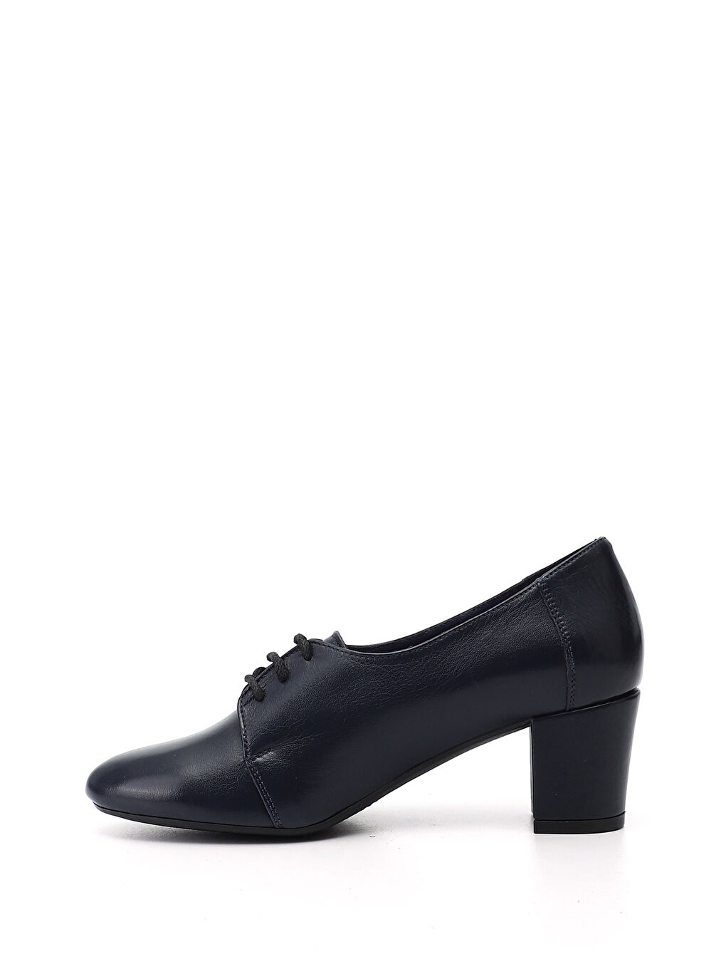 Lacivert Kadın AÇIK LACİVERT Bağcıklı Kalın Topuklu Hakiki Deri Oxford Ayakkabı-2