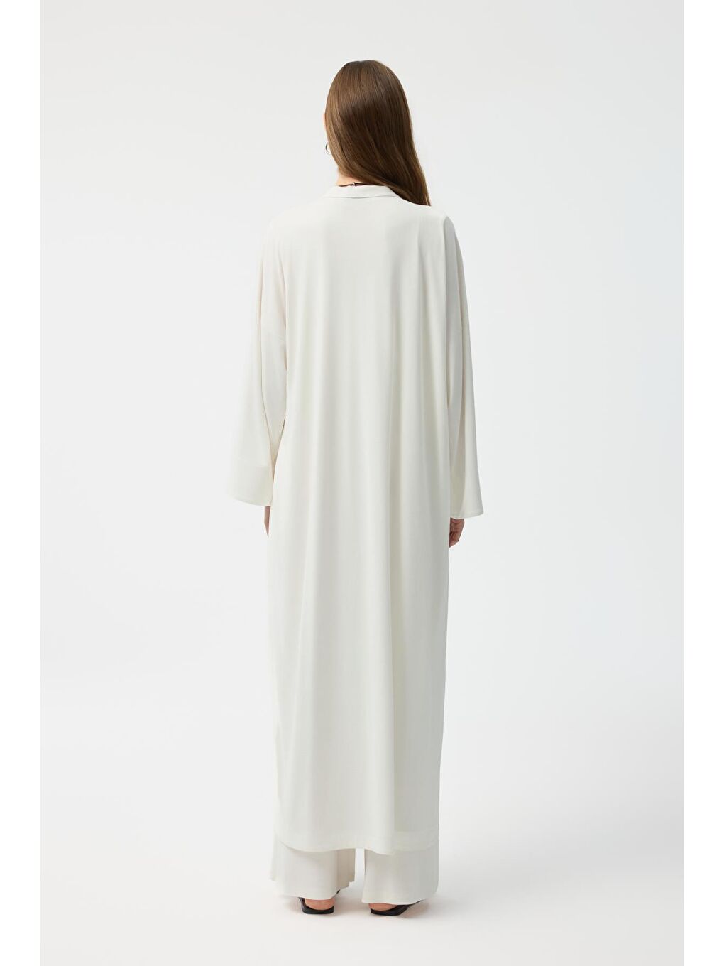 Modal Cupra Pantolon Bluz Abaya Takım Ekru-7
