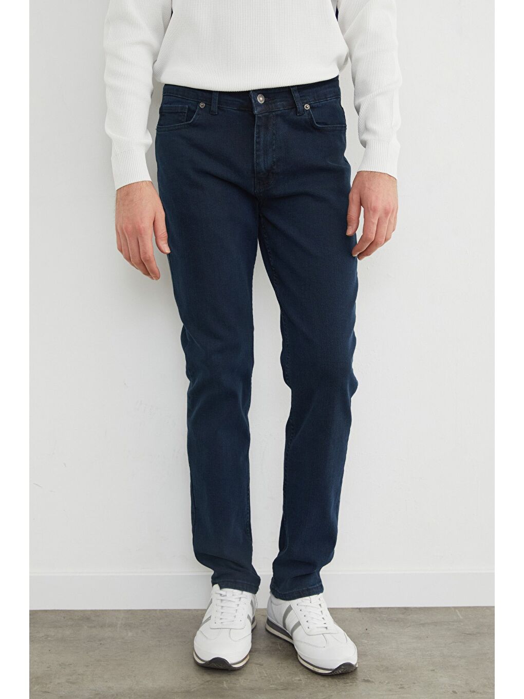 Lacivert Fermuarlı Straight Jean Pantolon-1