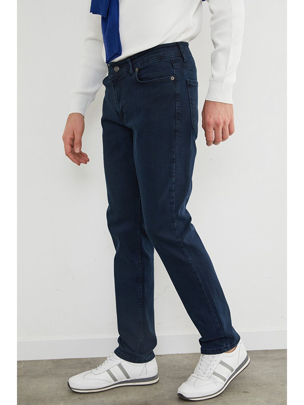 Lacivert Fermuarlı Straight Jean Pantolon-3