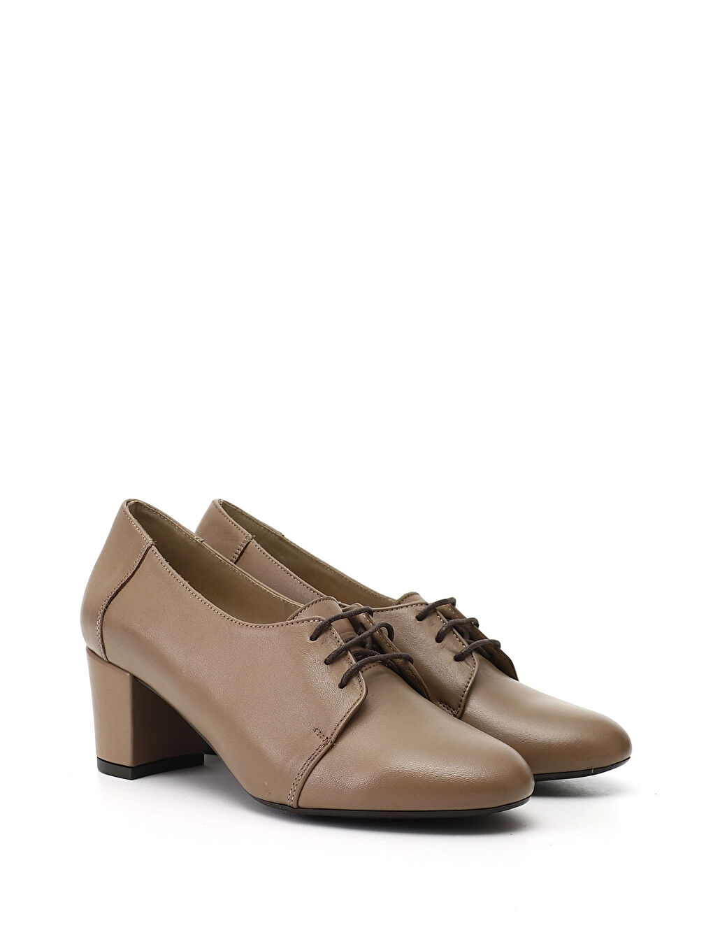 Bej Kadın AÇIK BEJ Bağcıklı Kalın Topuklu Hakiki Deri Oxford Ayakkabı-1