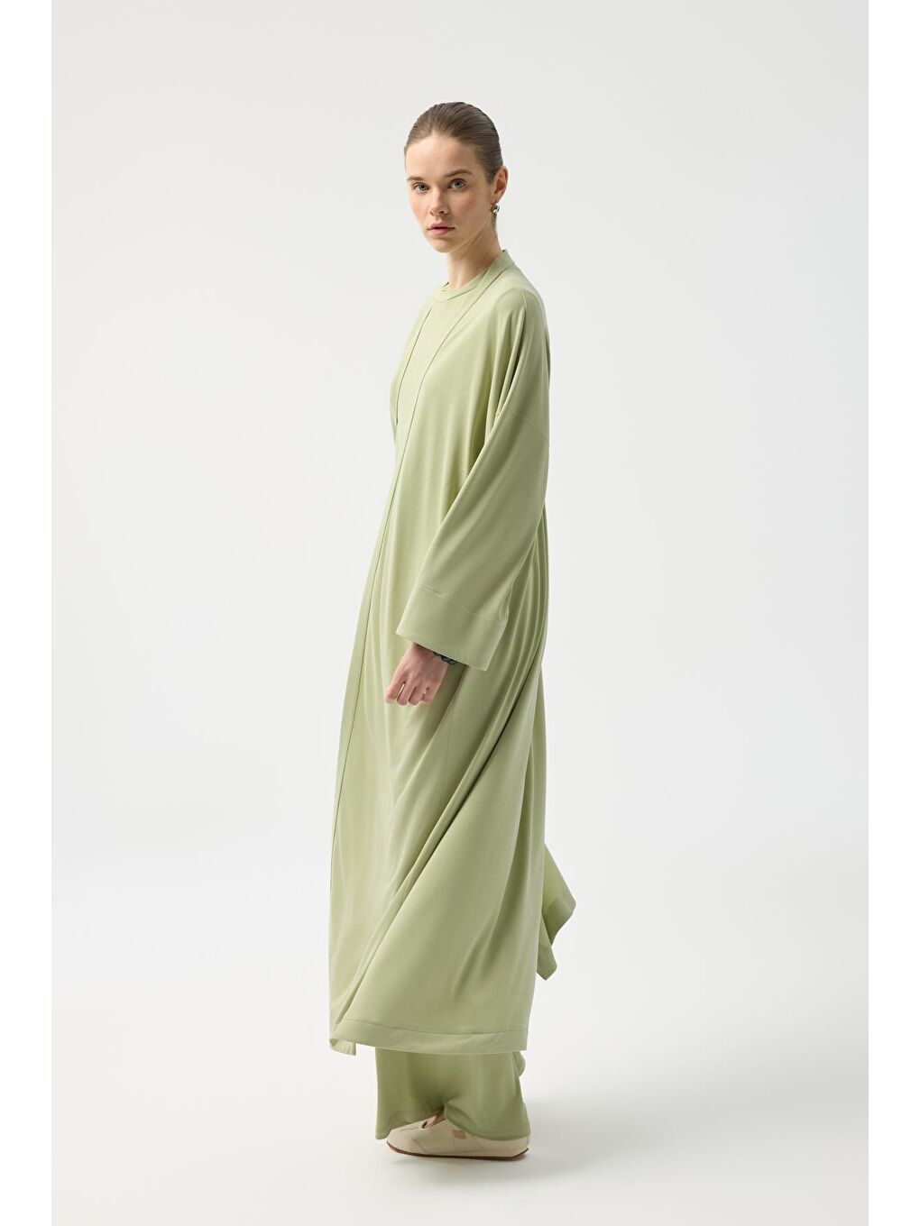 Modal Cupra Pantolon Bluz Abaya Takım Yeşil-1