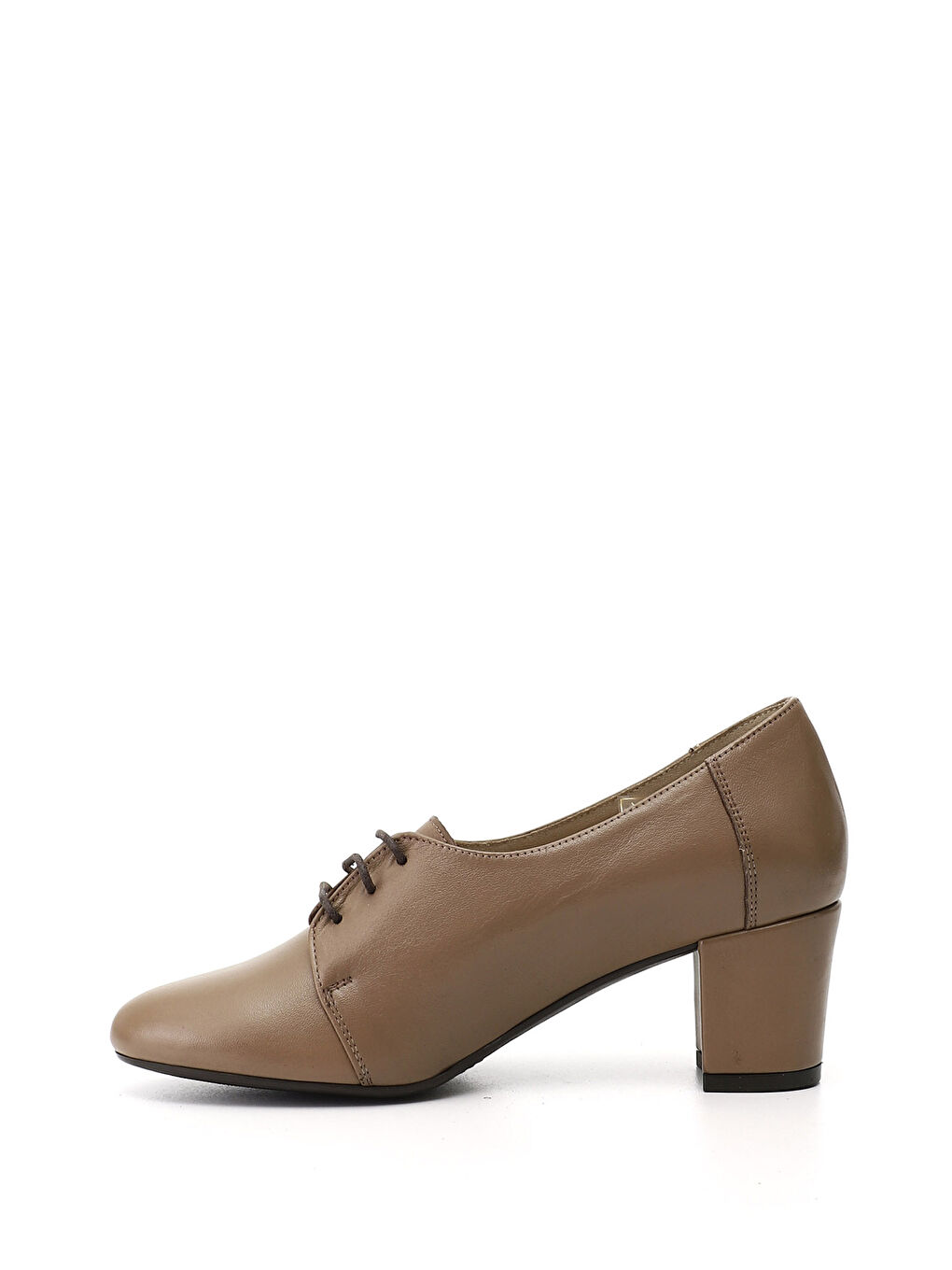 Bej Kadın AÇIK BEJ Bağcıklı Kalın Topuklu Hakiki Deri Oxford Ayakkabı-2