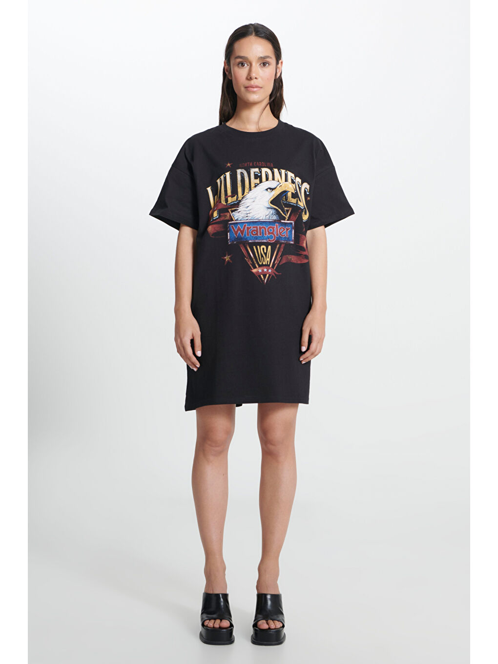 Loose Fit Rahat Kesim %100 Pamuk Kısa Kollu Siyah Elbise-1