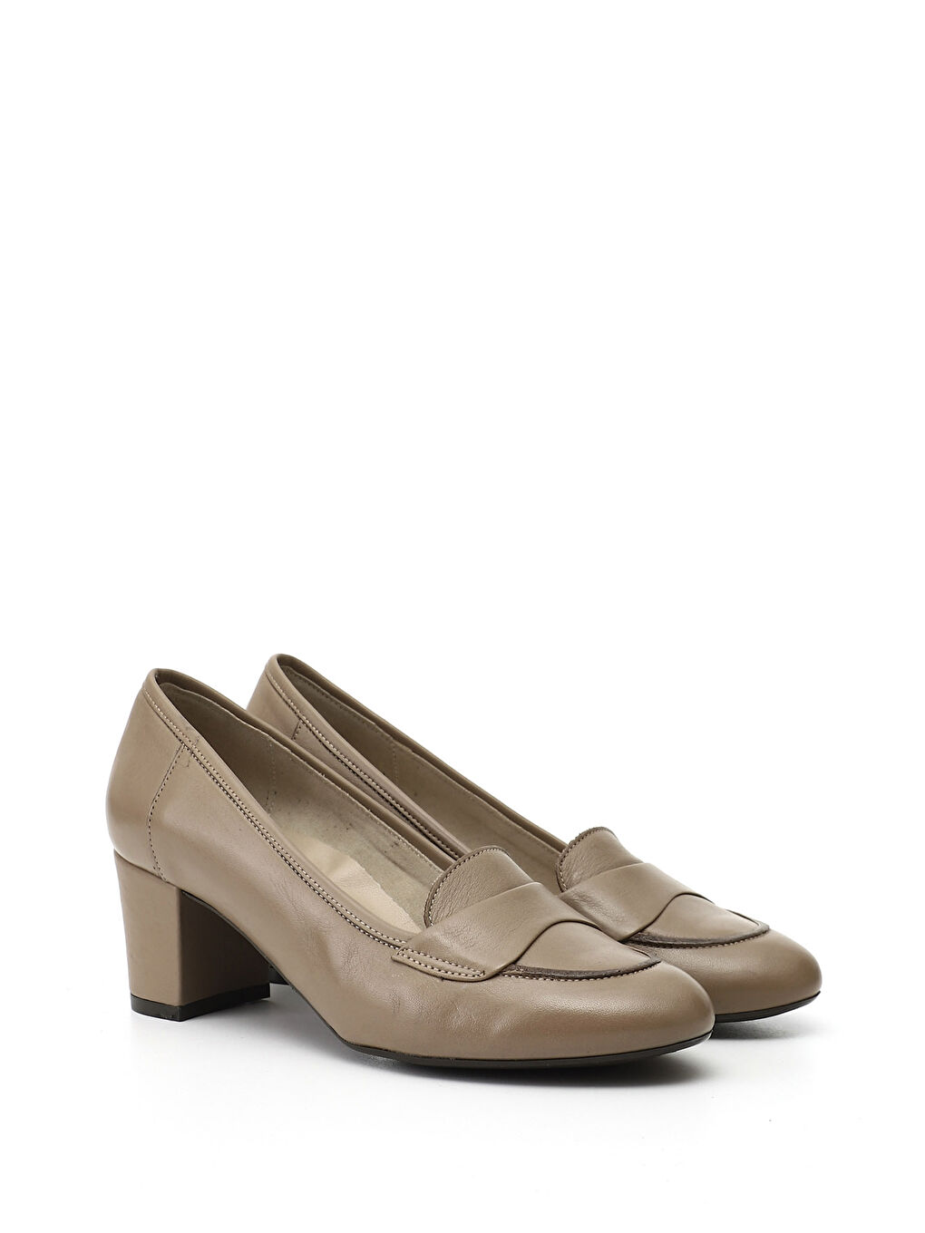 Kahverengi Kadın KOYU VİZON Kalın Topuklu Hakiki Deri Ayakkabı-1