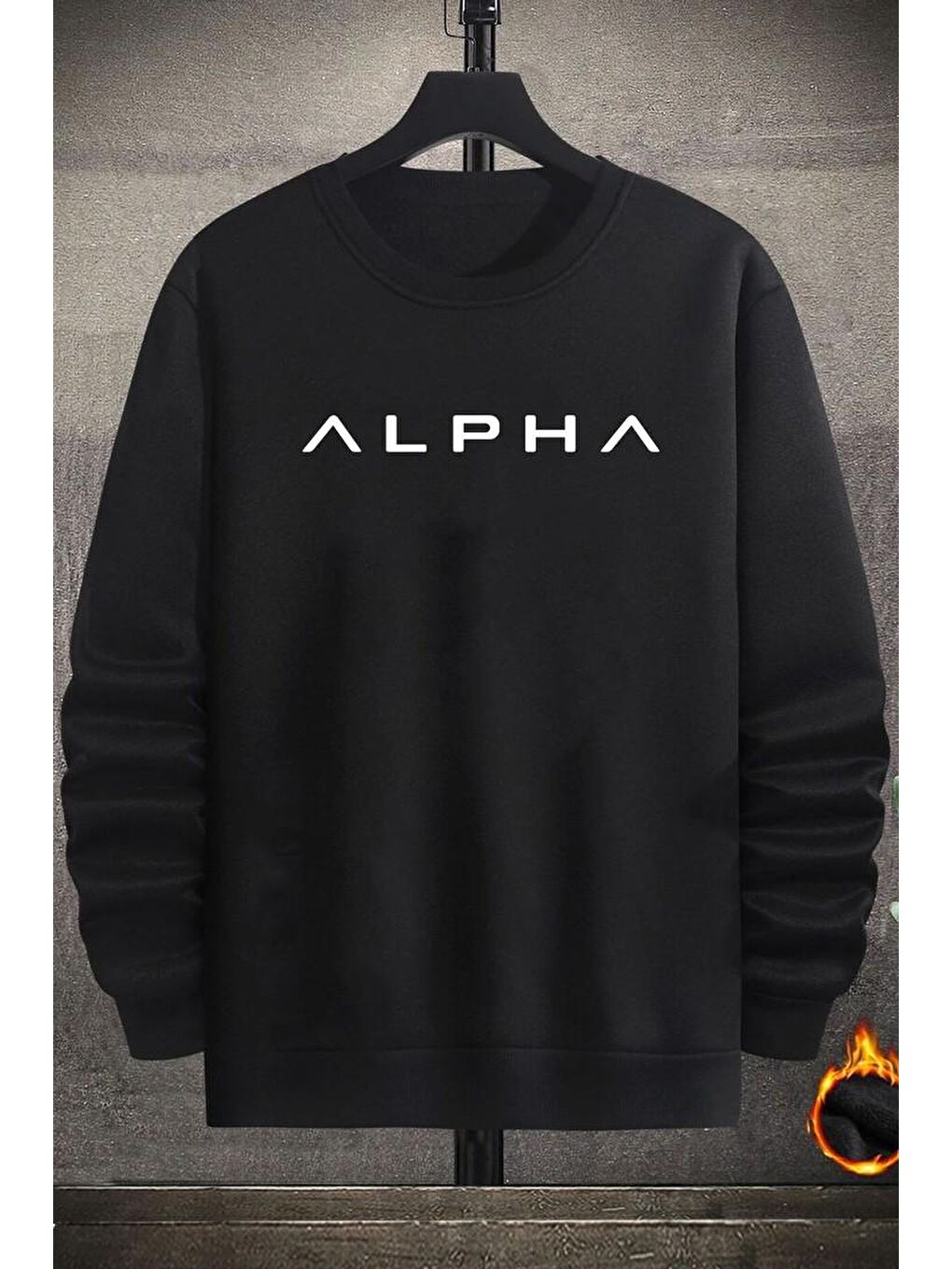 uyguntarz Siyah Unisex Alpha Bisiklet Yaka Sweatshirt