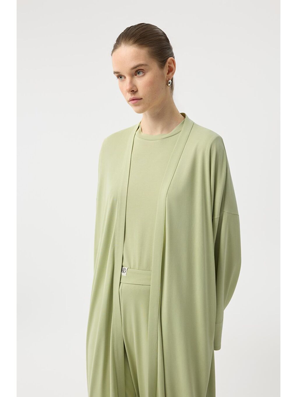 Modal Cupra Pantolon Bluz Abaya Takım Yeşil-4