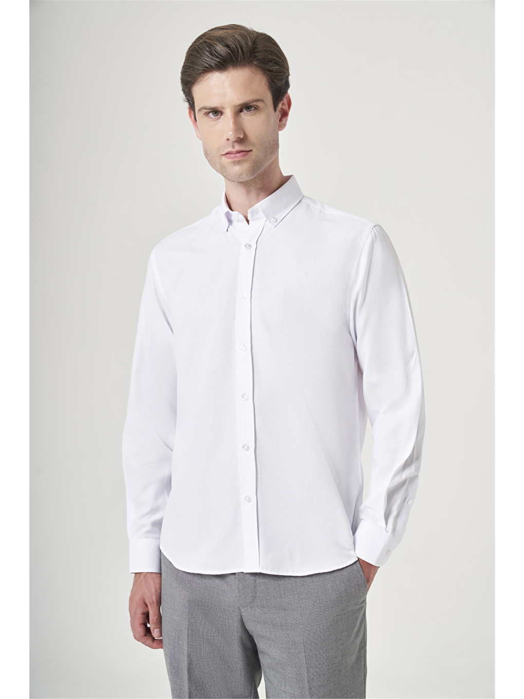 Beyaz Düğmeli Yaka Oxford Slim Fit Pamuklu Gömlek 1004265124