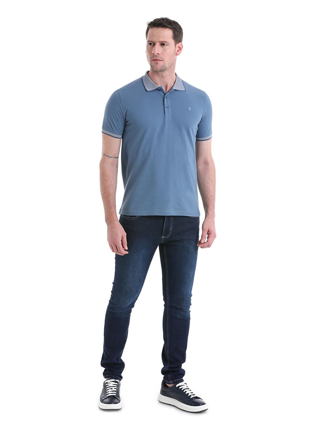 İndigo Regular Fit Düz 100% Pamuklu Polo Yaka Tişört-1