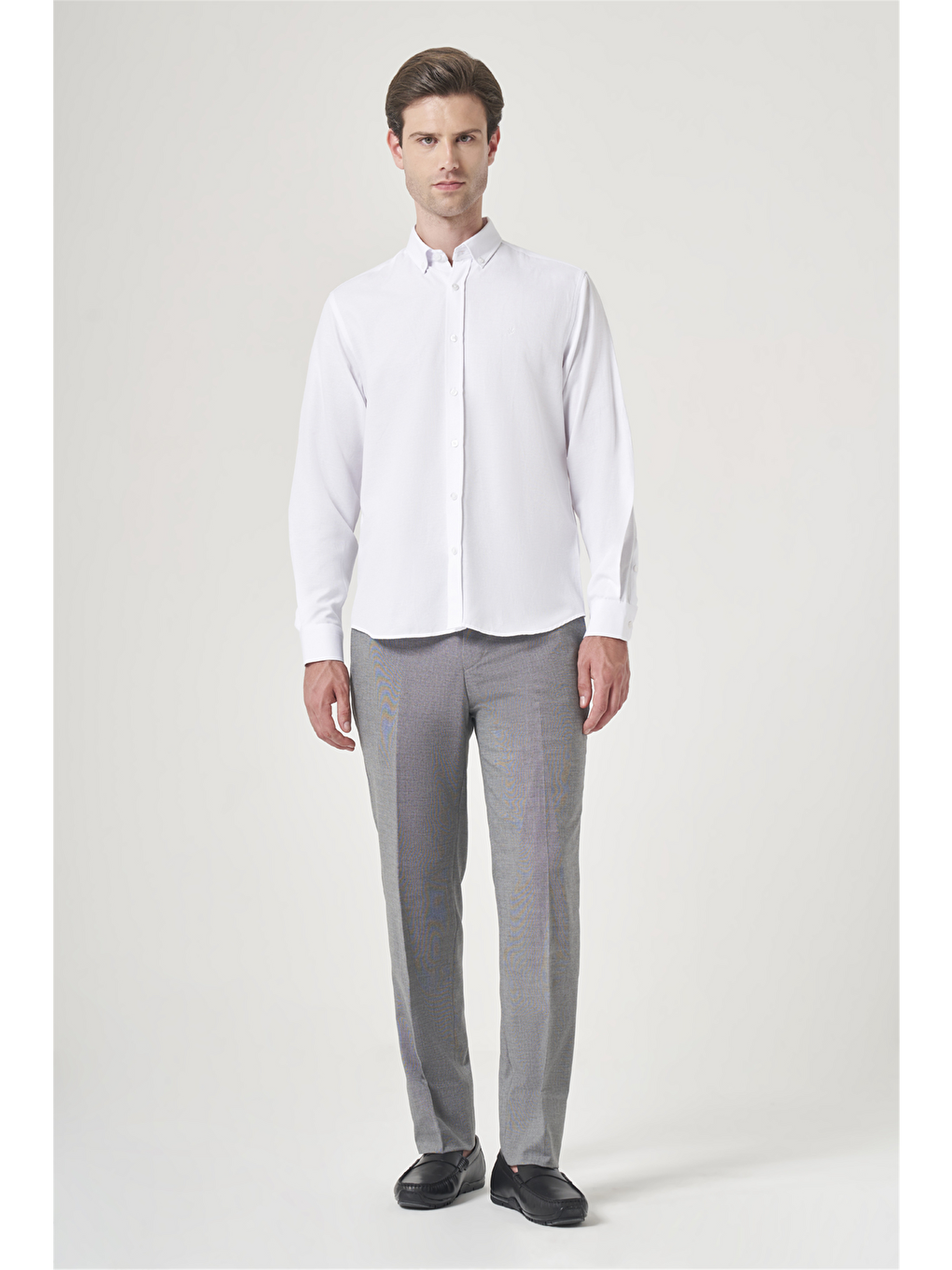 Beyaz Düğmeli Yaka Oxford Slim Fit Pamuklu Gömlek 1004265124-1