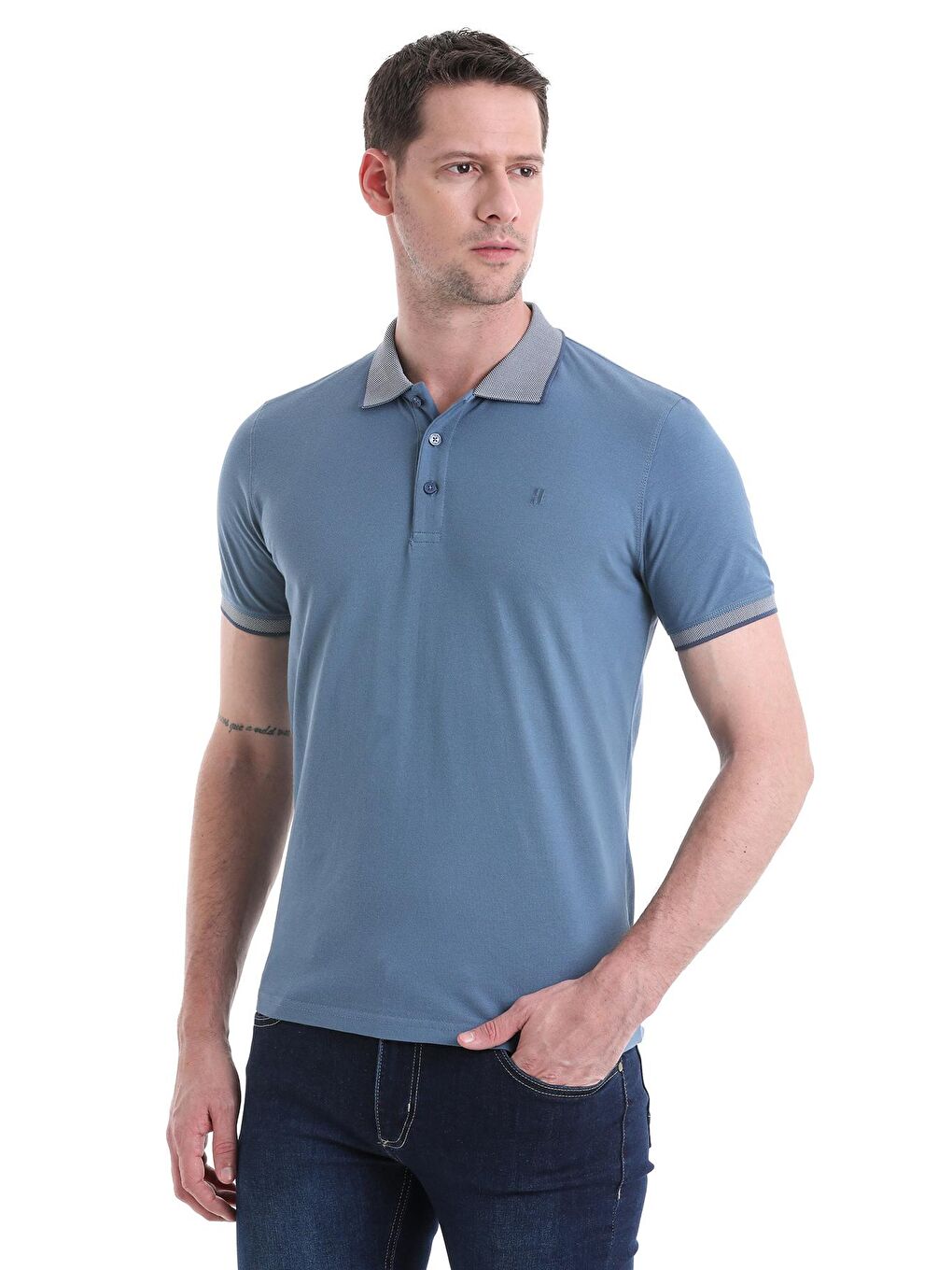 İndigo Regular Fit Düz 100% Pamuklu Polo Yaka Tişört-2
