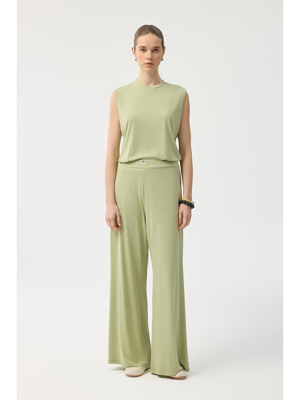 Modal Cupra Pantolon Bluz Abaya Takım Yeşil-6