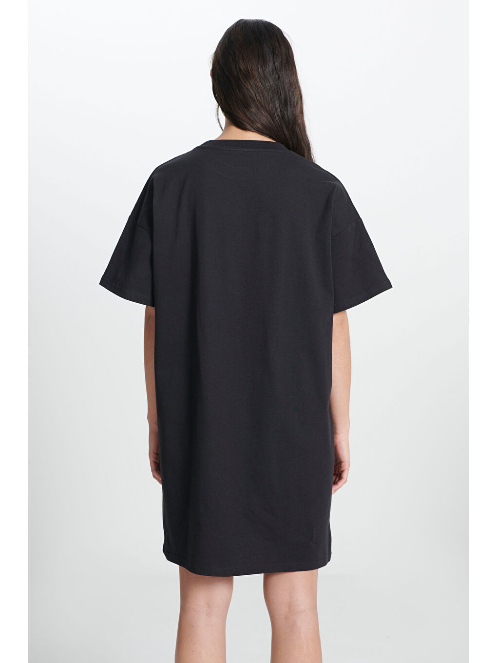 Loose Fit Rahat Kesim %100 Pamuk Kısa Kollu Siyah Elbise-4