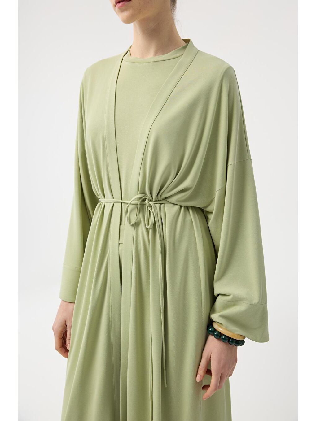 Modal Cupra Pantolon Bluz Abaya Takım Yeşil-7