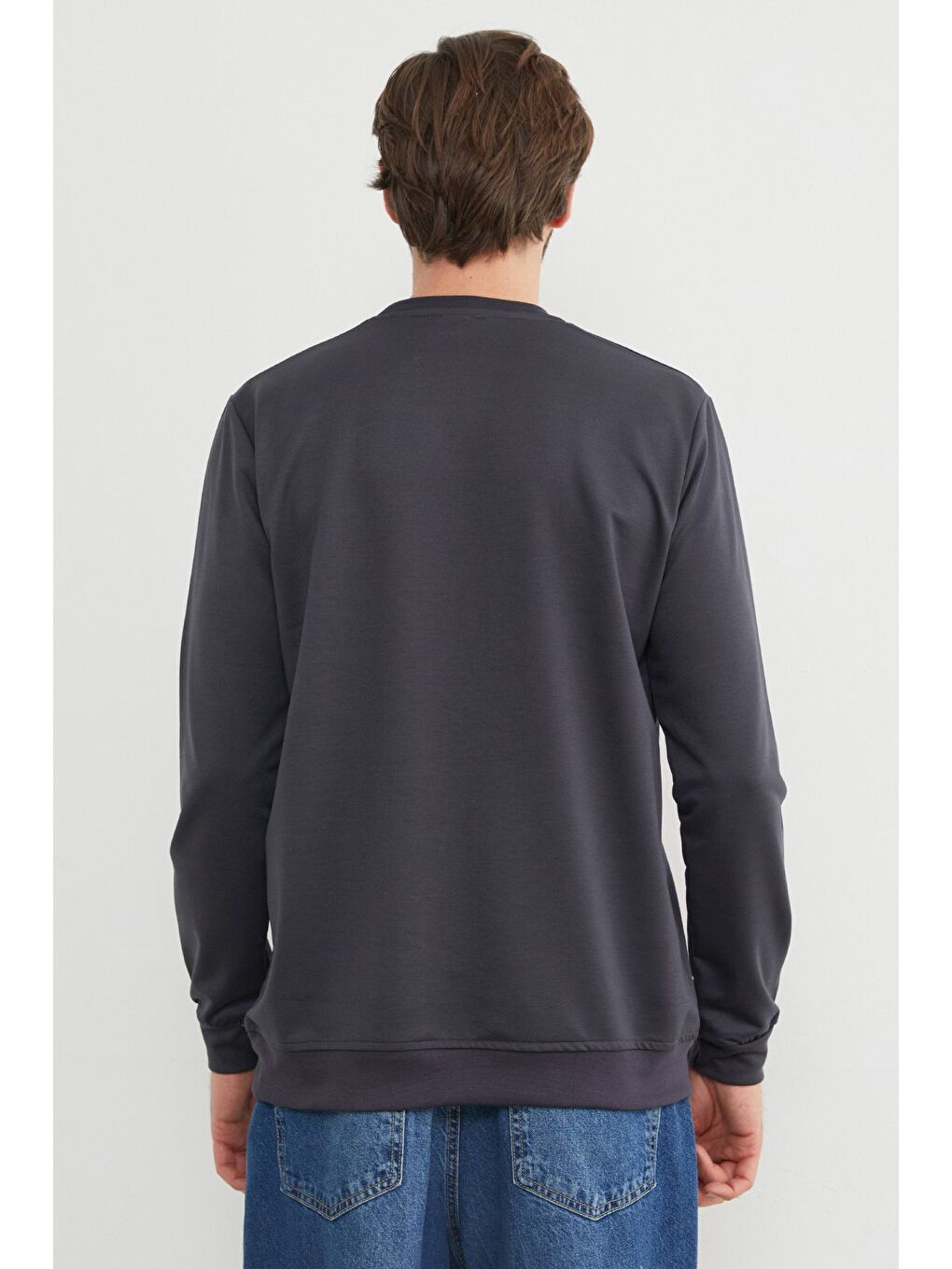 Antrasit Pellını Yazı Kabartmalı Bisiklet Yaka Sweatshirt-2