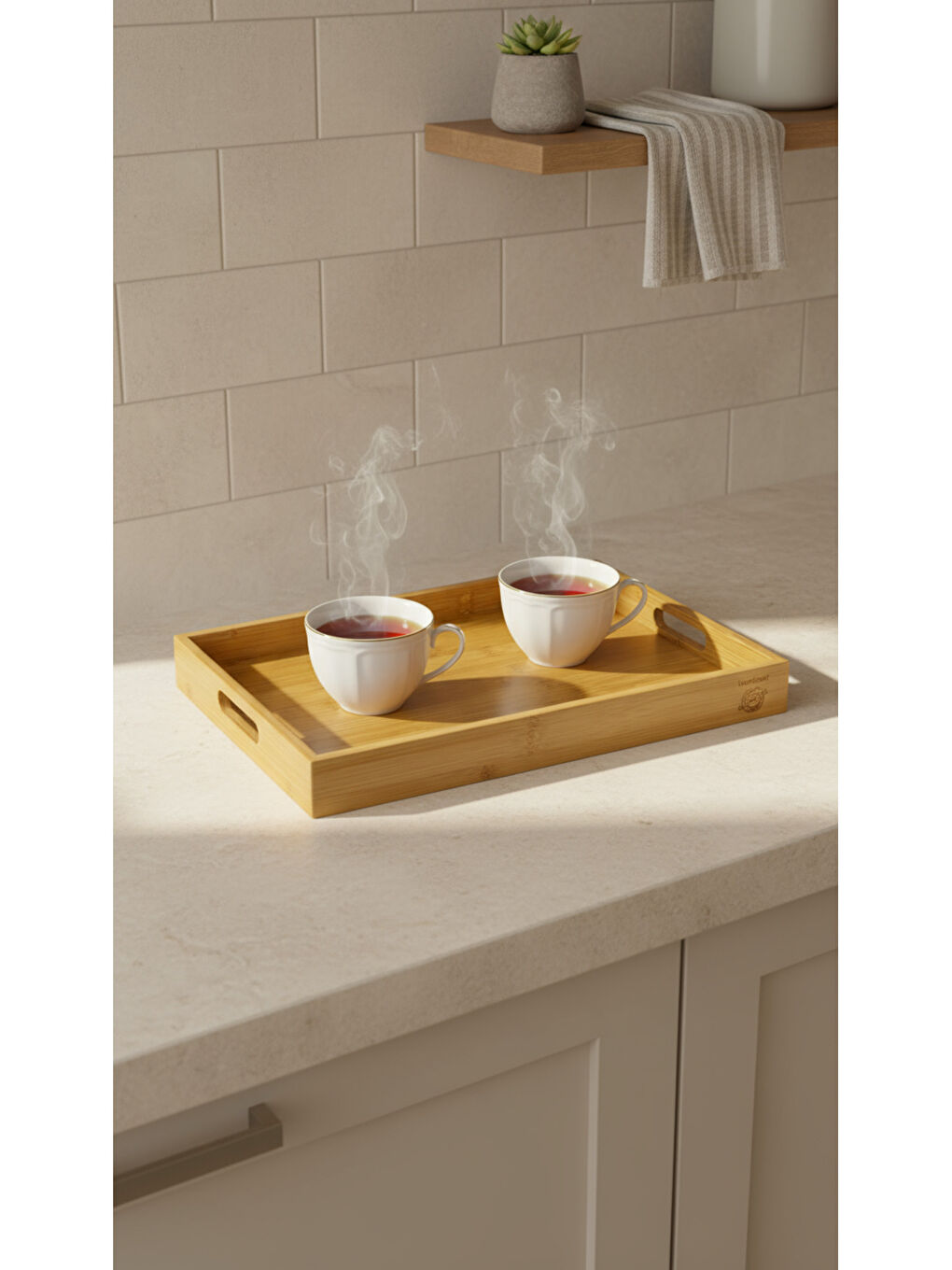 Kahverengi Lara Bambu Desenli Tepsi Orta-2