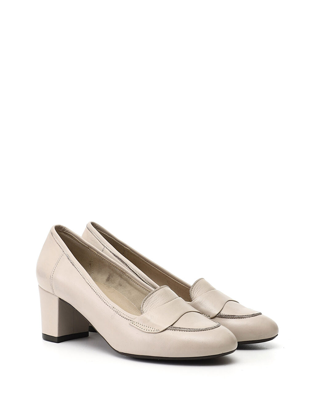 Bej Kadın AÇIK BEJ Kalın Topuklu Hakiki Deri Ayakkabı-1