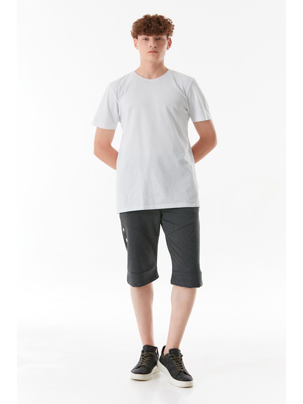 Antrasit Baskılı Beli Bağcıklı Cepli Kapri-1