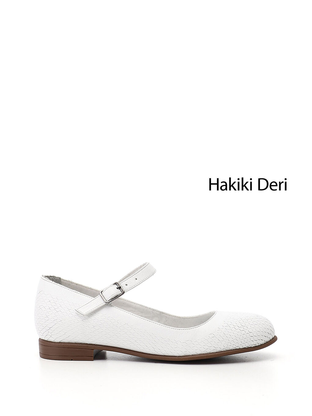 Beyaz Kadın CANLI BEYAZ Mary Jane Hakiki Deri Babet