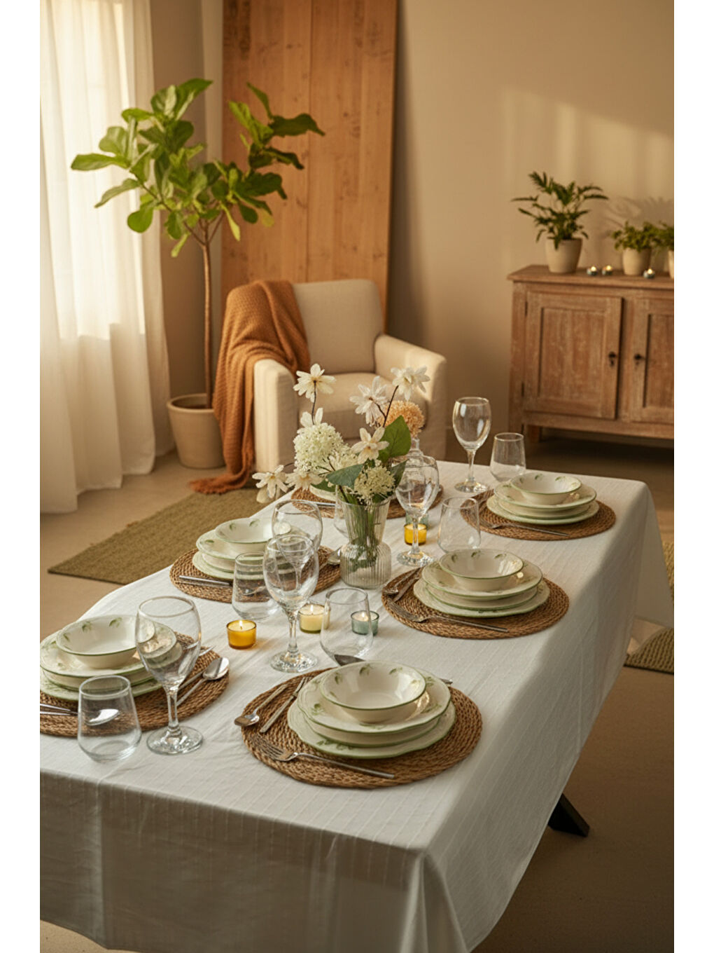 Beyaz Leaf Tifany 24 Parça Yemek Takımı