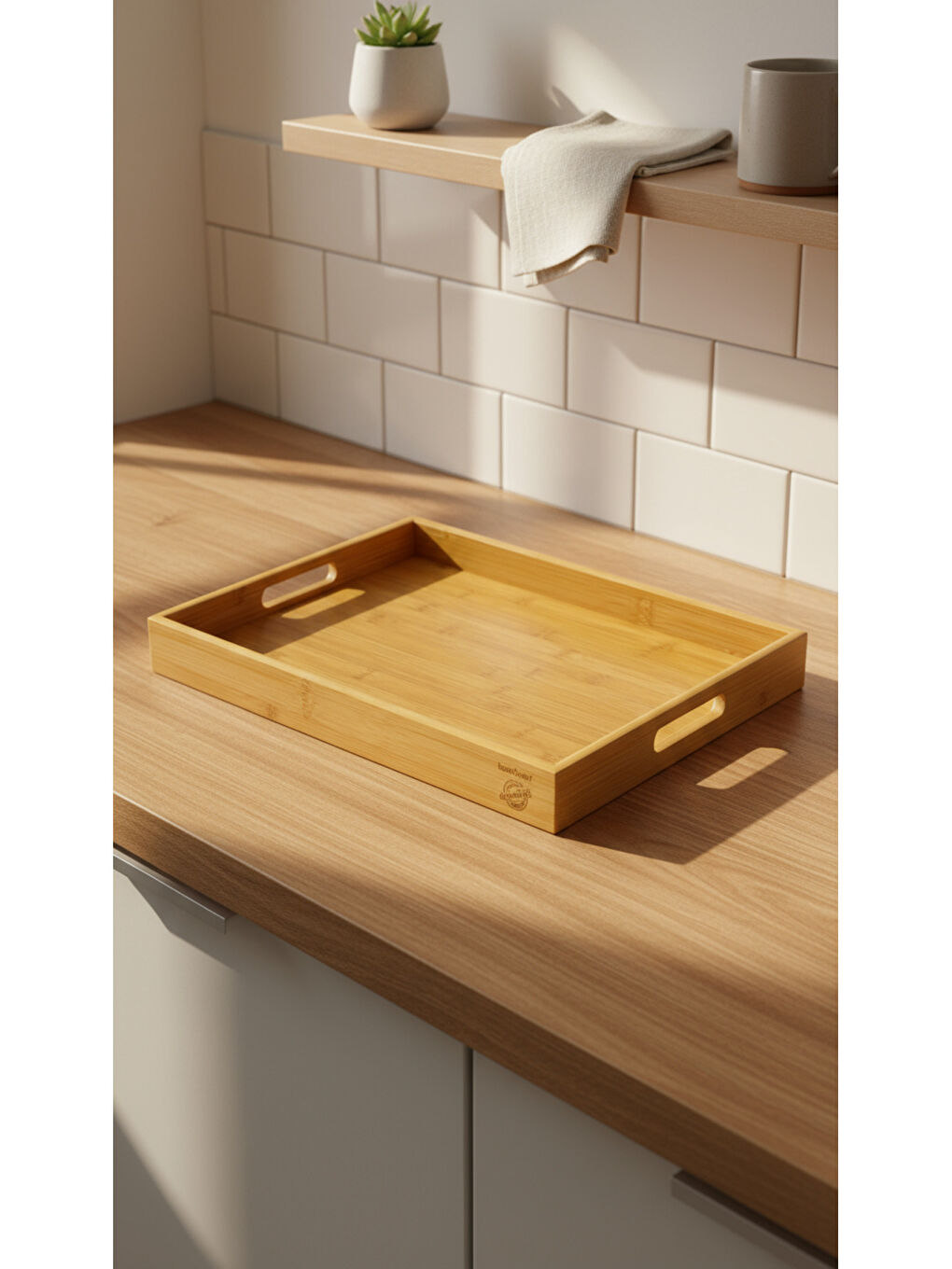 Kahverengi Lara Bambu Desenli Tepsi Orta-3