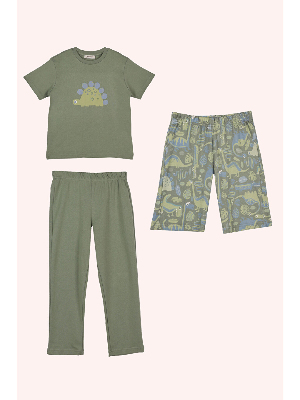 Erkek Çocuk 3'lü Baskılı Pijama Takım Yeşil