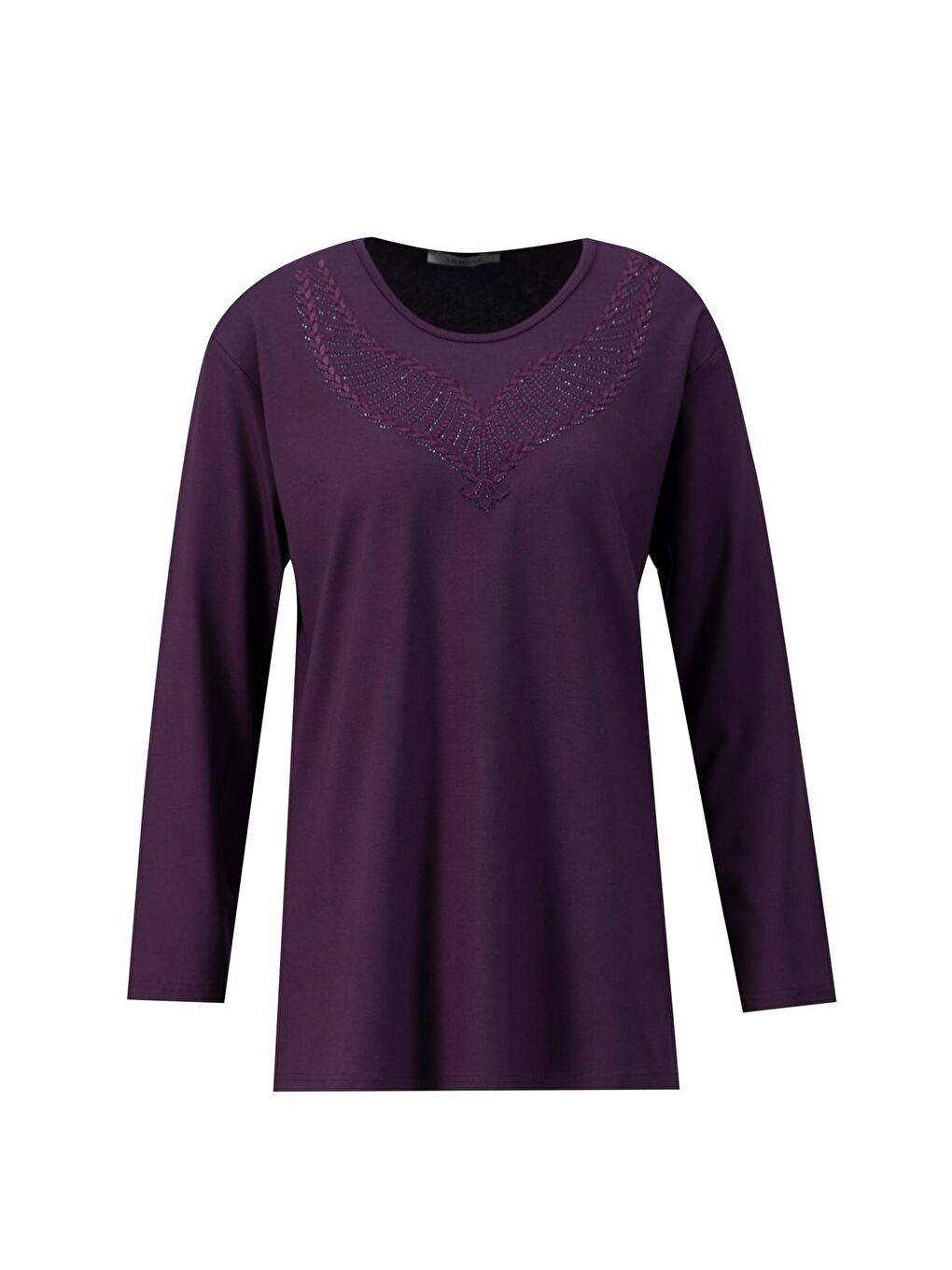 Mor Taş Detaylı Penye Bluz 24Yd9015 Mürdüm