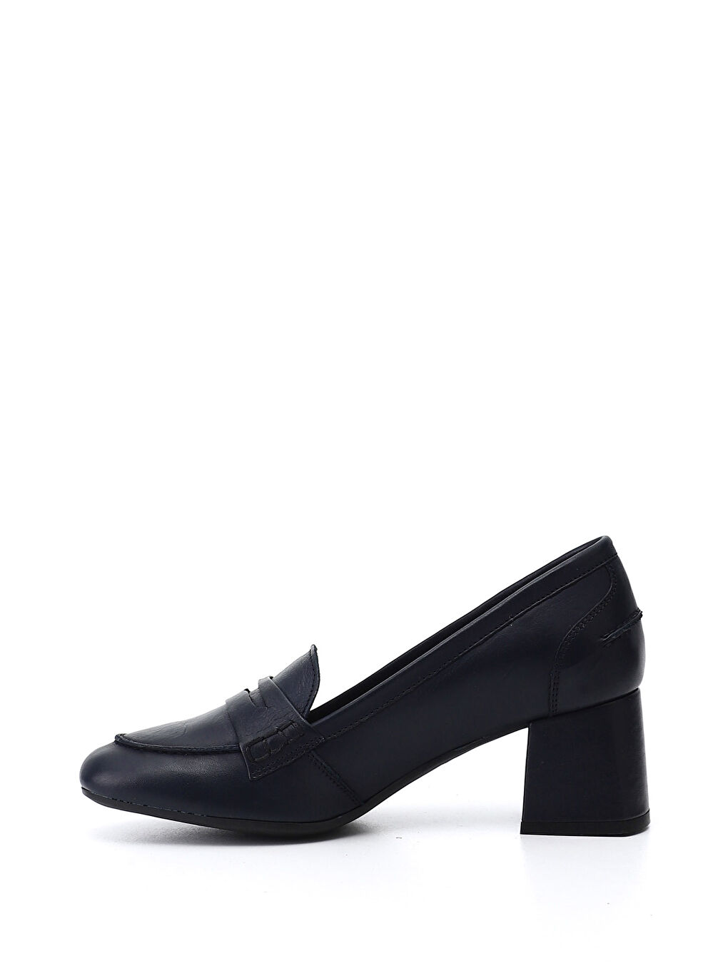 Lacivert Kadın AÇIK LACİVERT Küt Burun Kalın Topuklu Hakiki Deri Ayakkabı-2