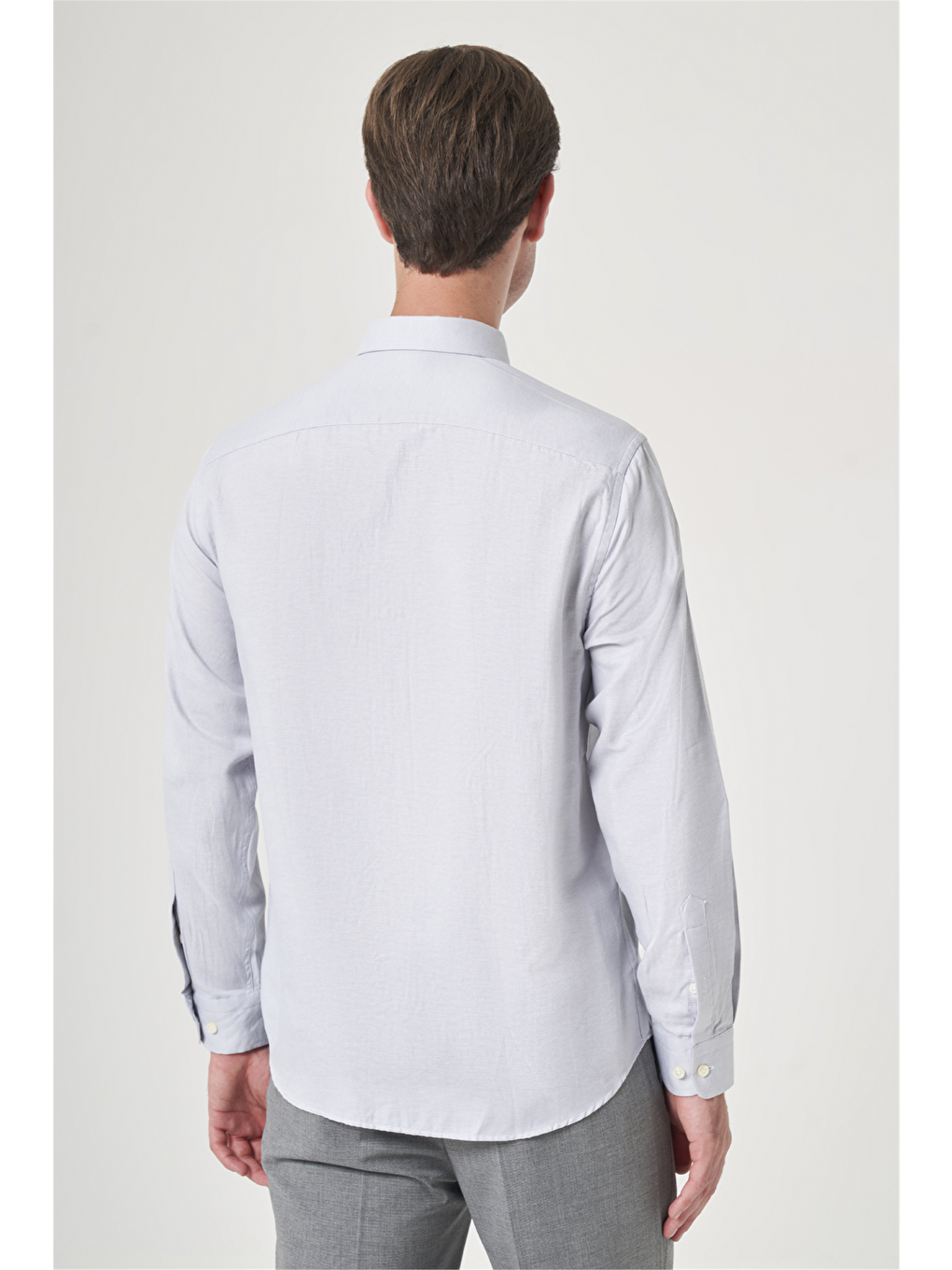 Gri Düğmeli Yaka Oxford Slim Fit Pamuklu Gömlek 1004265124-4
