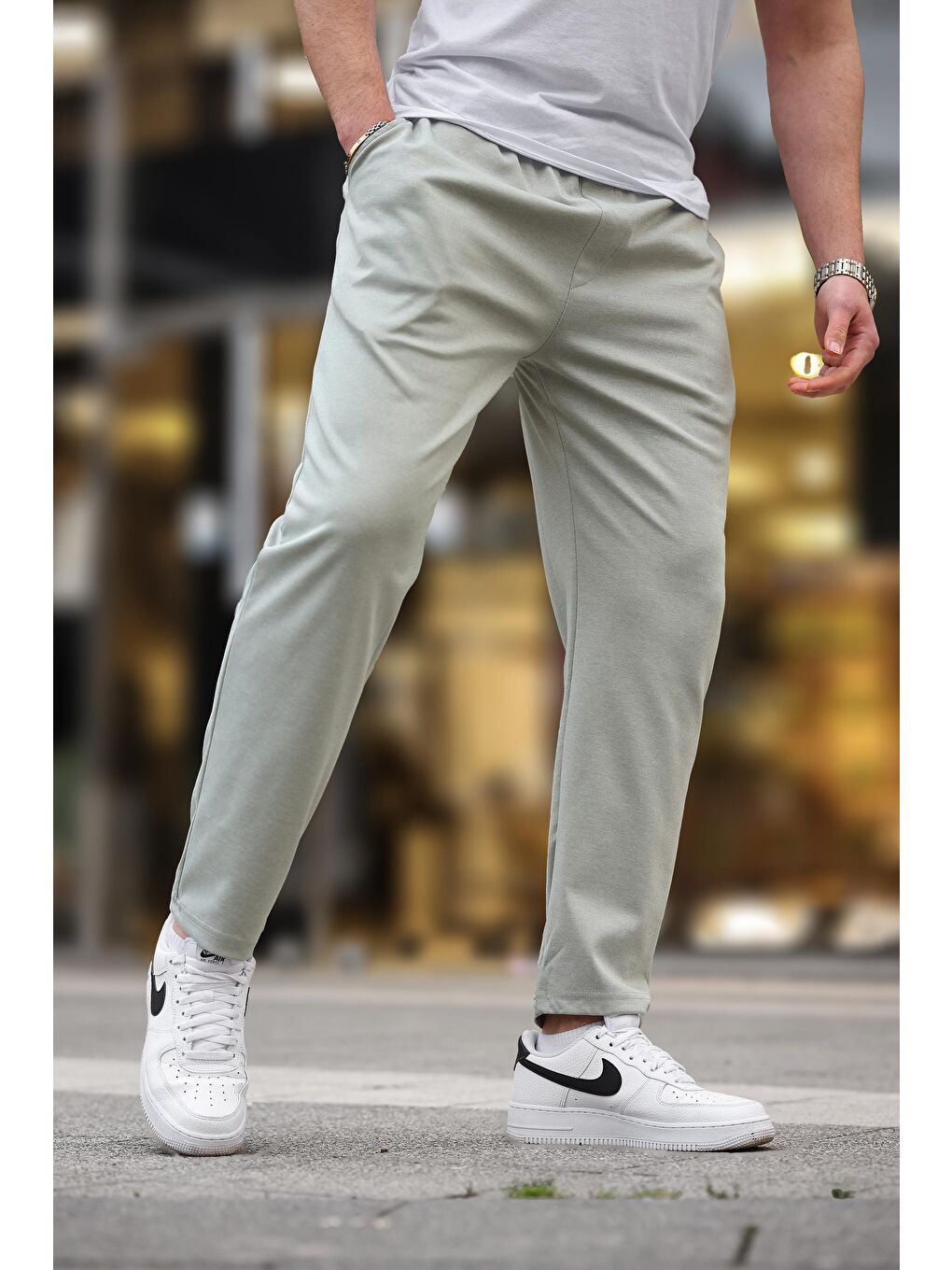 Çağla Yeşili Düz Paça Erkek Pantolon E6556-1